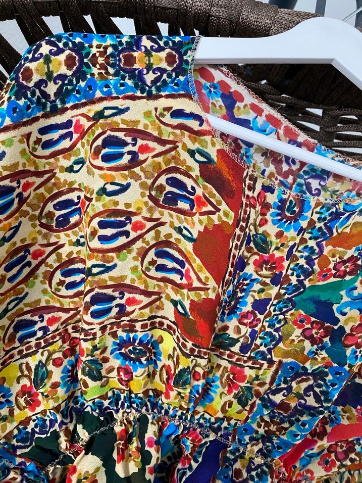 Renkli Bohem Kısa Kollu Bluz Pareo - Görsel 3