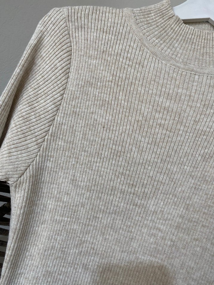 Bej Uzun Kollu Kemerli Triko Elbise - Görsel 4