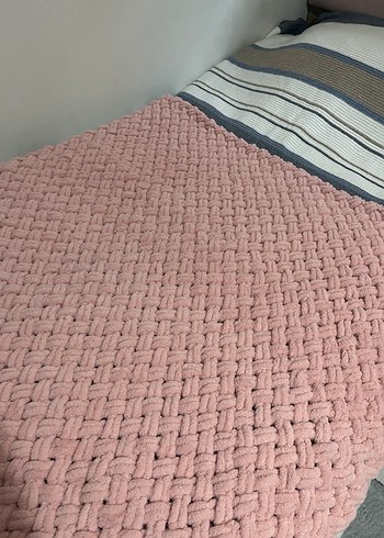 Pembe PUFFY EL Örgü Çocuk Battaniyesi - Görsel 3