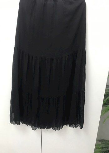 Siyah Pileli Uzun Tül Şifon kumaş astarlı tesettür etek - Görsel 15