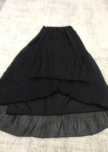 Siyah Pileli Uzun Tül Şifon kumaş astarlı tesettür etek - Görsel 5