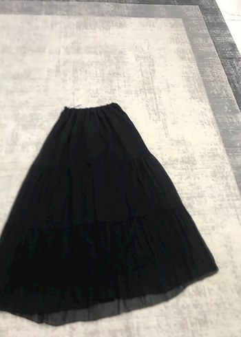 Siyah Pileli Uzun Tül Şifon kumaş astarlı tesettür etek - Görsel 16