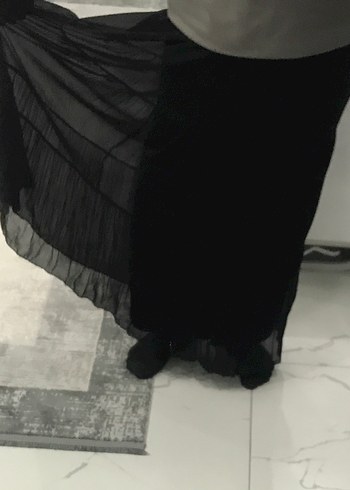 Siyah Pileli Uzun Tül Şifon kumaş astarlı tesettür etek - Görsel 13