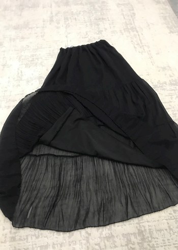 Siyah Pileli Uzun Tül Şifon kumaş astarlı tesettür etek - Görsel 4