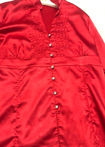 Saten İpek parlak taş pırlanta düğmeli gömlek - Görsel 12