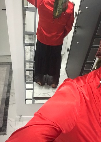 Saten İpek parlak taş pırlanta düğmeli gömlek - Görsel 6