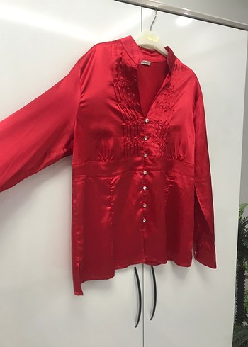 Saten İpek parlak taş pırlanta düğmeli gömlek - Görsel 8