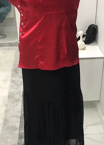 Saten İpek parlak taş pırlanta düğmeli gömlek - Görsel 4