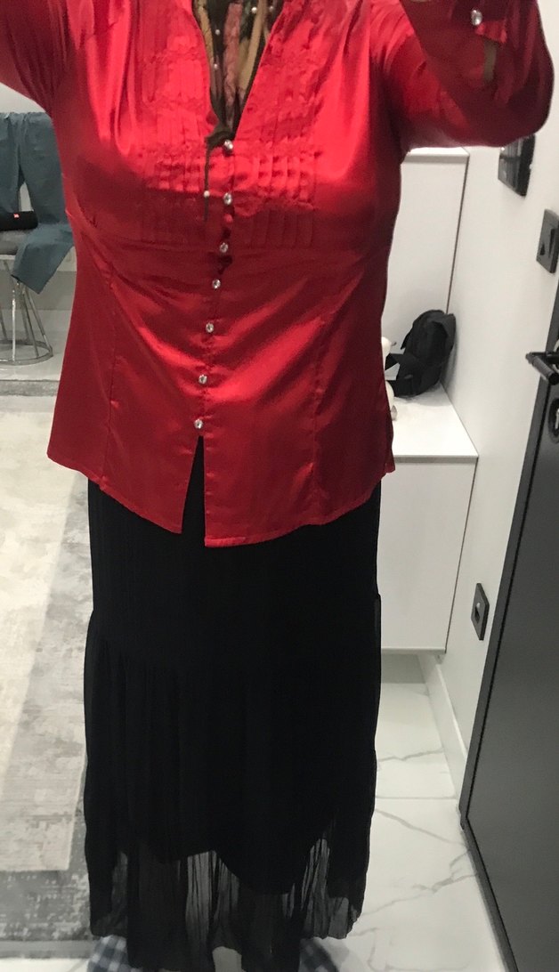 Saten İpek parlak taş pırlanta düğmeli gömlek - Görsel 5