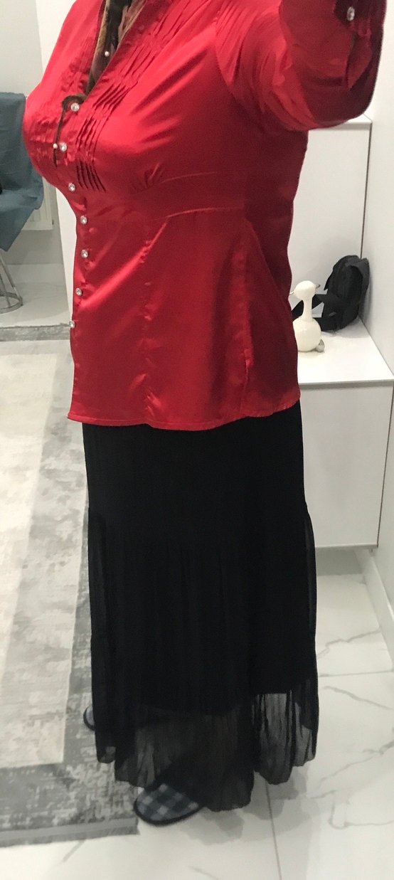 Saten İpek parlak taş pırlanta düğmeli gömlek - Görsel 4