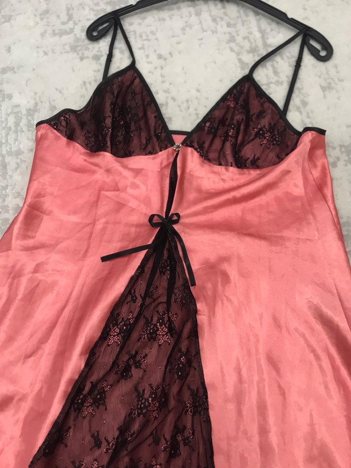 İnce Askılı Midi Parlak saten dantel detaylı gecelik - Görsel 4