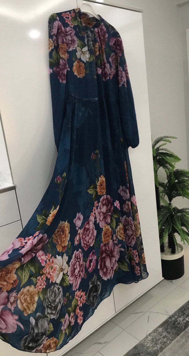 Şifon İpek tesettür elbise kolları dahil tam boy astarıdır . - Görsel 2