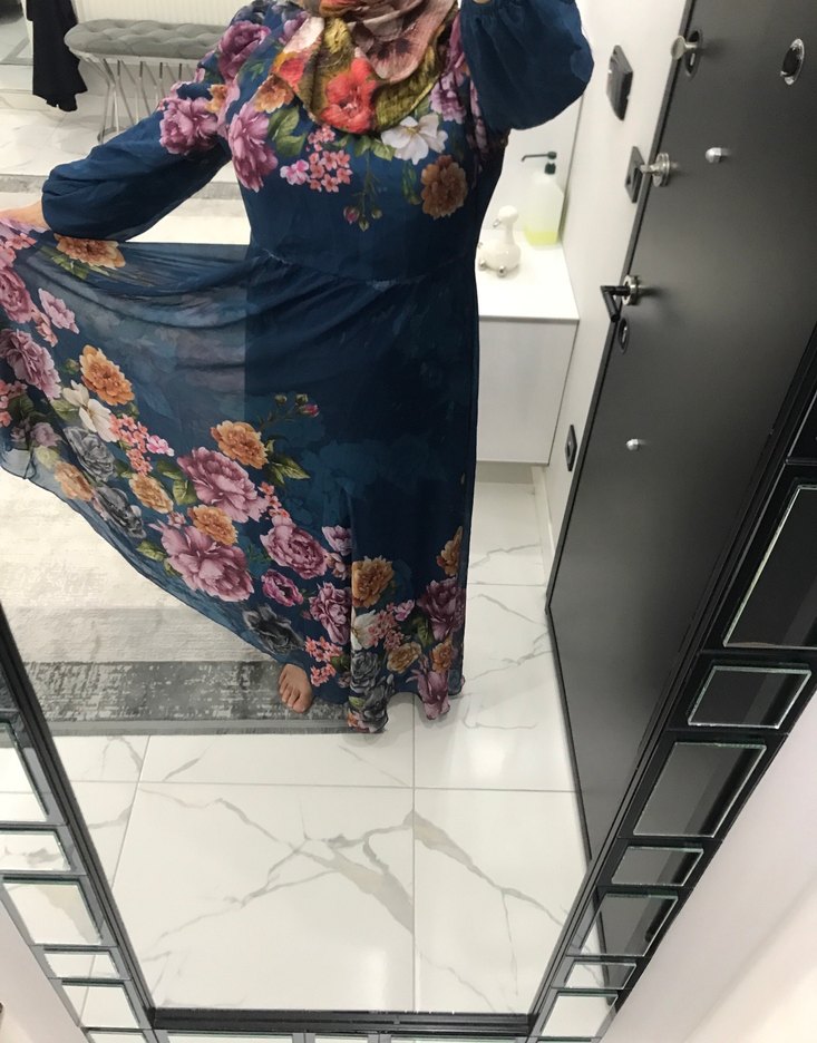 Şifon İpek tesettür elbise kolları dahil tam boy astarıdır . - Görsel 3