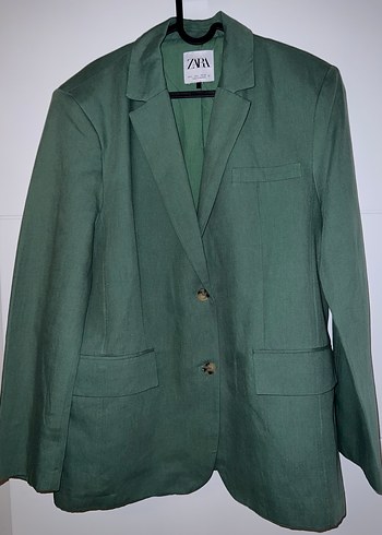 Zara Yeşil Keten Kadın Blazer Ceket