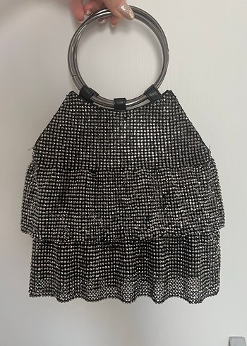 Gri Metal Halka Saplı Fırfırlı Kadın Çanta