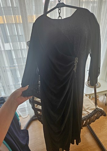 Drapeli Siyah Midi Gotik Elbise