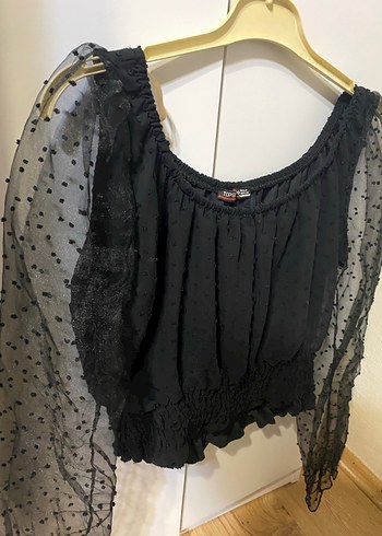 Diğer Uzun Kollu Siyah Gotik Mini Bluz