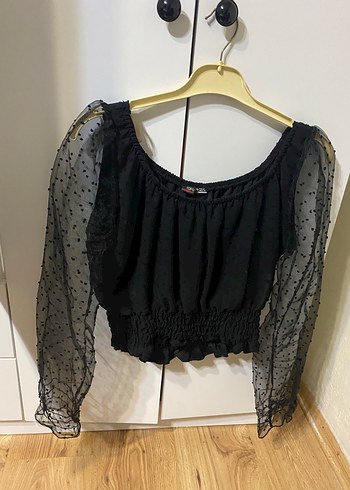 Uzun Kollu Siyah Gotik Mini Bluz