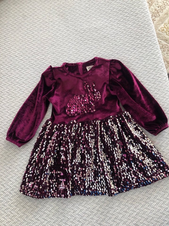 Mor Payetli Uzun Kollu Kız Elbisesi - Görsel 2