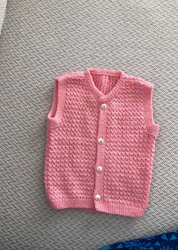 Pembe Kız Çocuk Örgü Kolsuz Yelek - Görsel 2