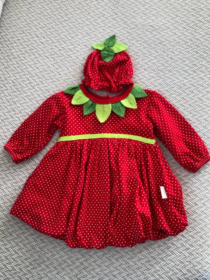 Kız Çocuk Kırmızı Nakışlı Triko Elbise ve Şapka - Görsel 2