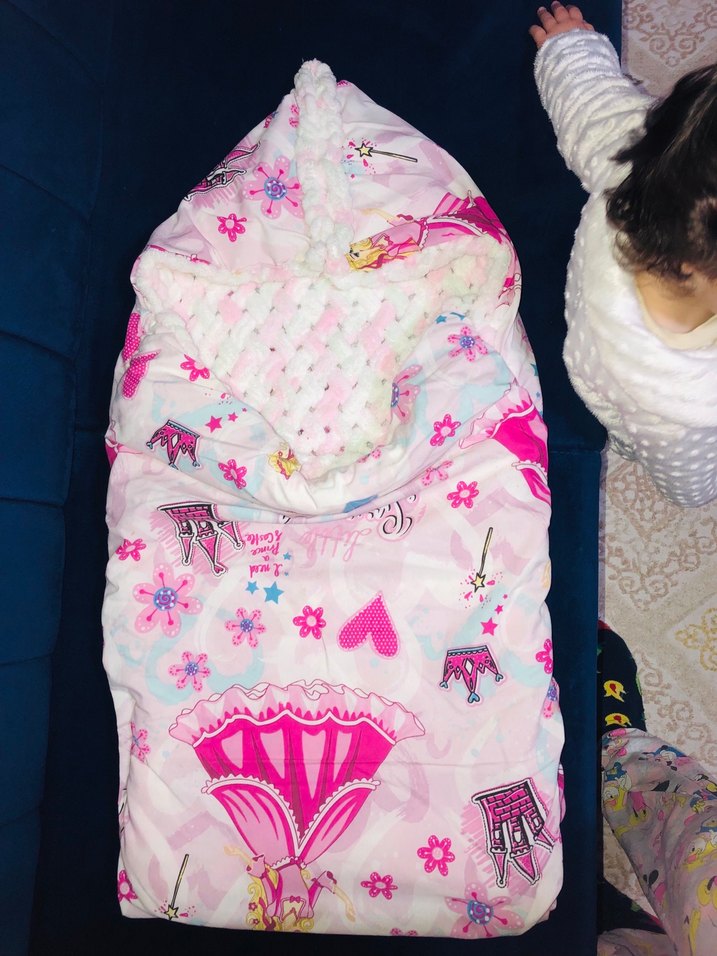 Nakışlı Pembe Triko Bebek Battaniyesi - Görsel 2