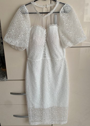 Modern Klasik Midi Mini Beyaz nikah elbisesi