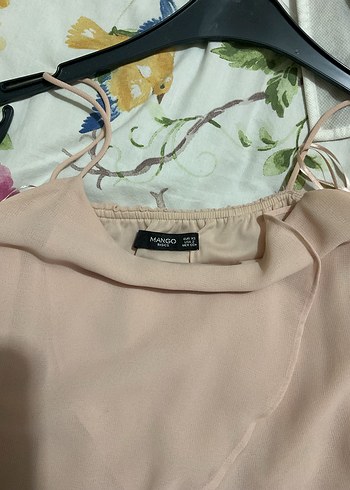 xs Beden Toz pembe Drapeli Mini Askılı Elbise