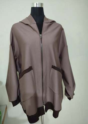 Kapüşonlu Fermuarlı füme renk sweatshirt