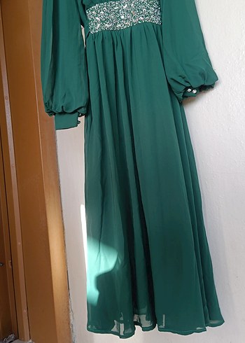 Yeşil Nakışlı Uzun Bohem Elbise - Görsel 2