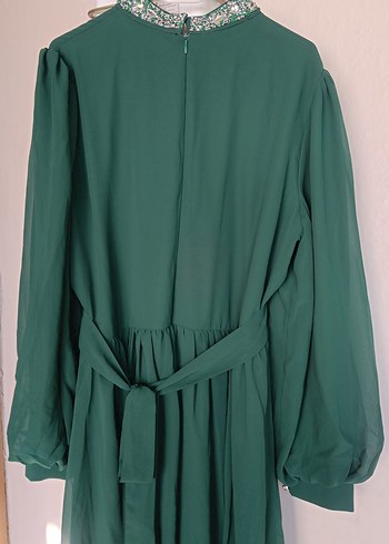 Yeşil Nakışlı Uzun Bohem Elbise - Görsel 3