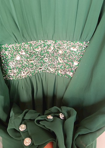 Yeşil Nakışlı Uzun Bohem Elbise - Görsel 4