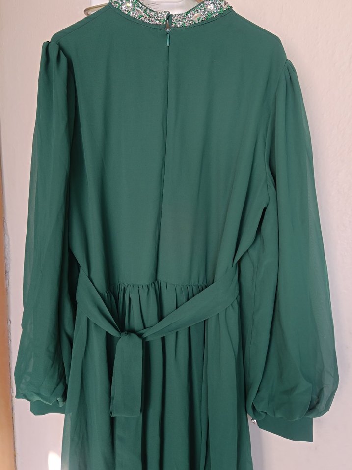 Yeşil Nakışlı Uzun Bohem Elbise - Görsel 3