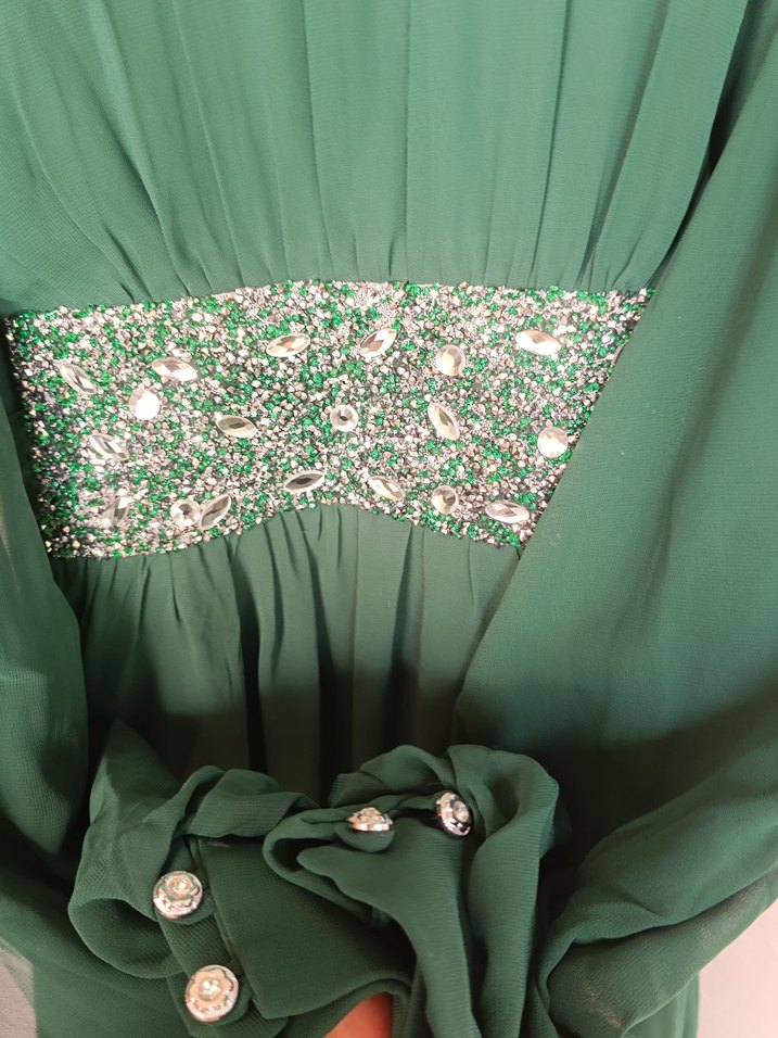 Yeşil Nakışlı Uzun Bohem Elbise - Görsel 4