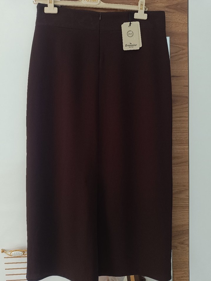 Uzun Kahverengi Kadın Etek - Görsel 2