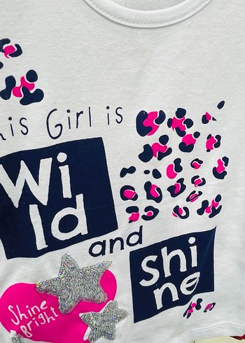 Kız Çocuk Beyaz Renkli Pul Detaylı Tişört - Görsel 2