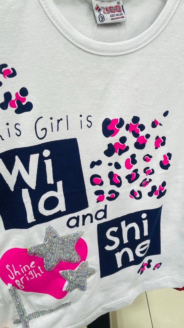 Kız Çocuk Beyaz Renkli Pul Detaylı Tişört - Görsel 2