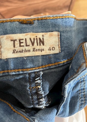 Düğmeli İşlemeli Mavi Midi Denim Etek - Görsel 3