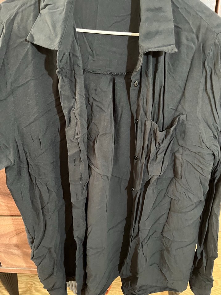 DeFacto Kadın Siyah Keten Gömlek - Görsel 3