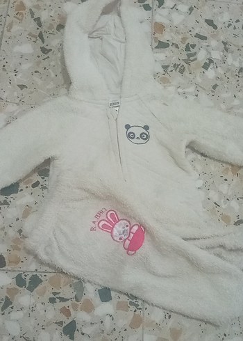 Kapüşonlu Kız Çocuk Beyaz Bornoz