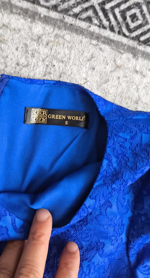 Mavi Nakışlı Dantel Bohem Mini Elbise - Görsel 2