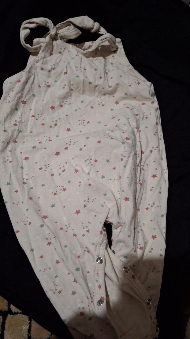 Pastel Yıldız Desenli Beyaz askılı çıtçıtlı bebek tulumu - Görsel 3