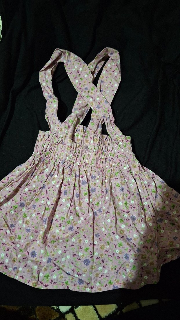 Pembe Çiçekli 1 yaş kız askılı etek - Görsel 2