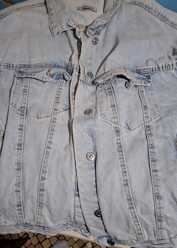 Düğmeli Gri Denim Kadın Ceket - Görsel 3