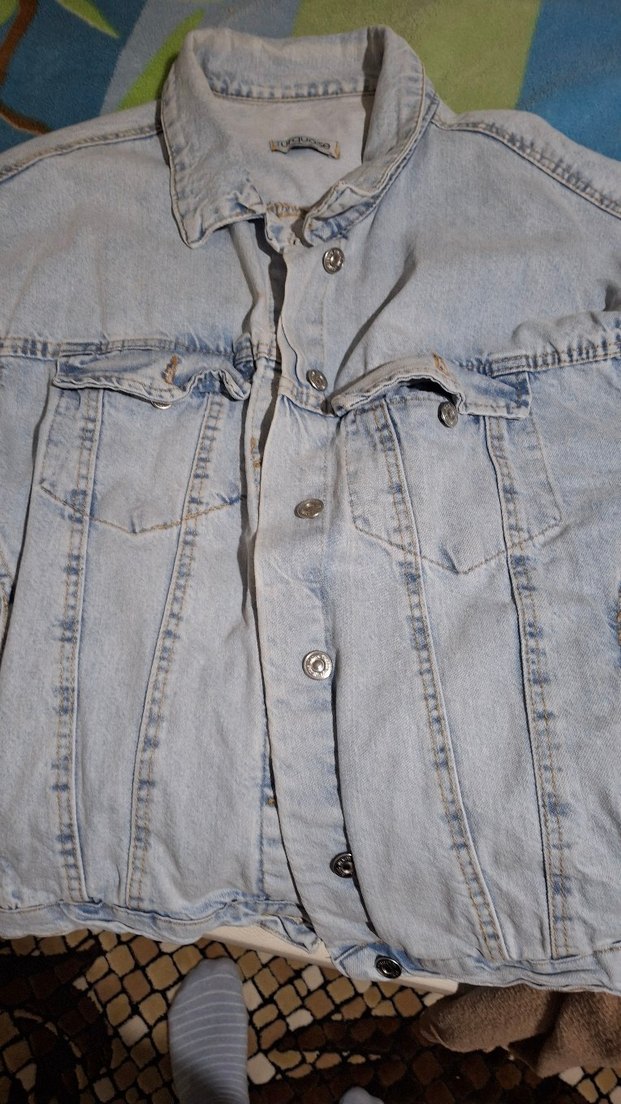 Düğmeli Gri Denim Kadın Ceket - Görsel 3