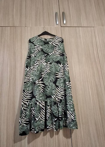 Yeşil Zebra Desenli midi Bohem Elbise - Görsel 3