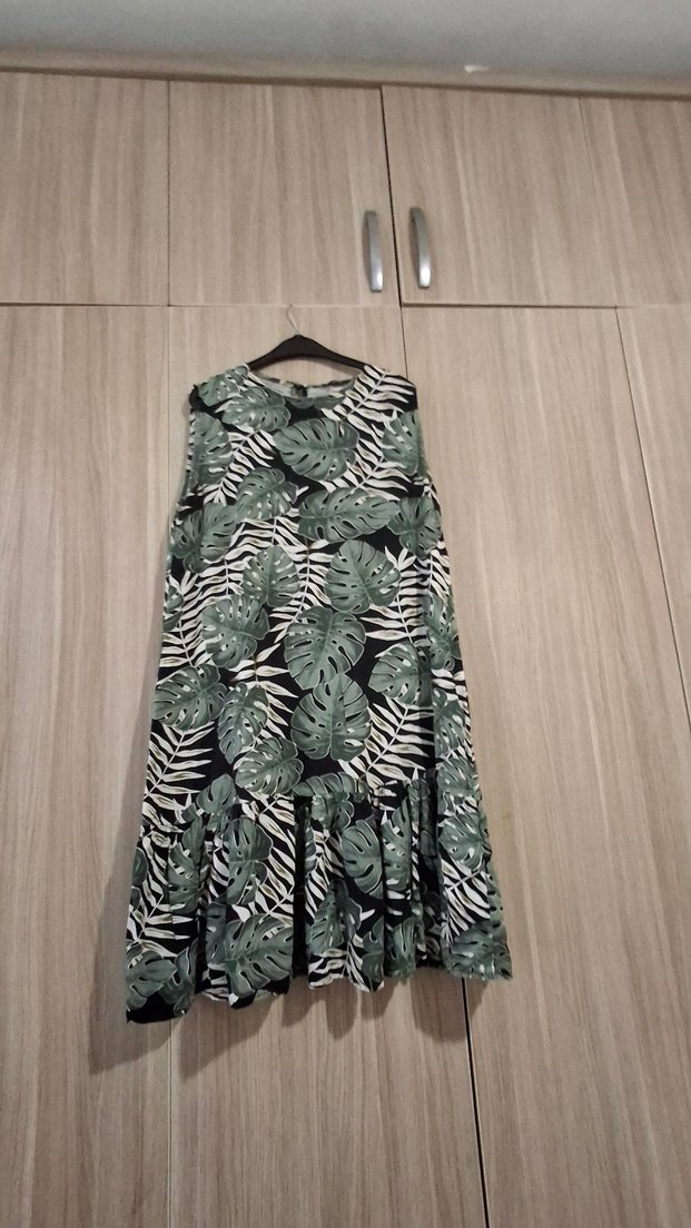 Yeşil Zebra Desenli midi Bohem Elbise - Görsel 3