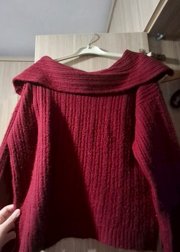 Bordo Yüksek Yakalı Triko Kadın Kazak - Görsel 5