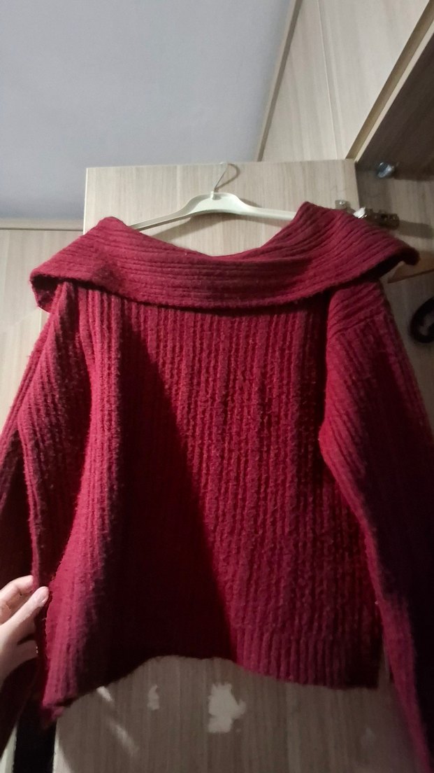 Bordo Yüksek Yakalı Triko Kadın Kazak - Görsel 5