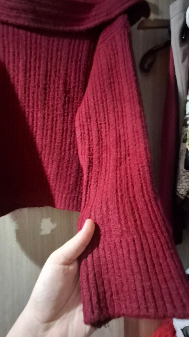 Bordo Yüksek Yakalı Triko Kadın Kazak - Görsel 2